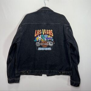Vintage Birdie Jackets Denim Jean Jacket Harley Davidson Las Vegas Patch Size XL
